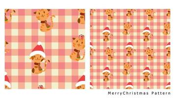 Seamless background merry Christmas greeting card, Scottish pattern seamless backdrop. Santa cat cartoon, Christmas seamless pattern. Christmas wrapping paper pattern vector