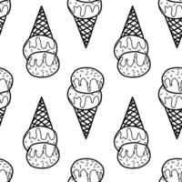 Hand drawn ice cream on a white background. Seamless pattern. Ice cream icon. Black and white. Vector for decoration.