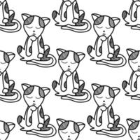 Hand drawn cat on a white background. Vector striped cat. Seamless pattern. Decorative patterns on packaging, boxes, bottles, bedding, pillows, bags, stickers, kitchenware.