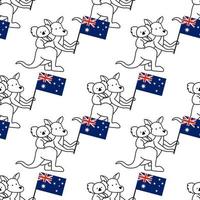 Australia Day. Seamless pattern. Kangaroo and koala with Australian flag. Patterns for decoration. vector