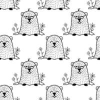 Groundhog Day. ground hog black line on a white background. Seamless vector lines. Seamless pattern for decoration.