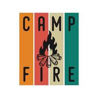 campfire vintage typography retro mountain camping hiking slogan t-shirt design illustration vector