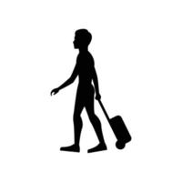 black silhouette design with isolated white background of man pull luggage vector