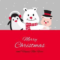 penguin polar bear and puppy are happy emotion with Christmas invitation card design vector