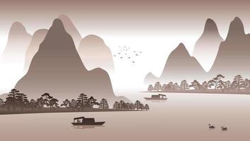 diseño de silueta de paisaje natural de china con arte de computadora vector