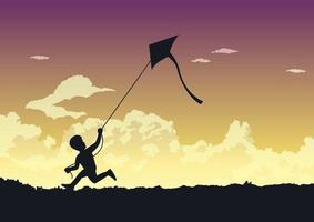 People avtivity and life scene of a boy is running to play his kite vector