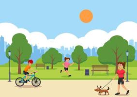 city lifestyle in cartoon version with scene of park vector