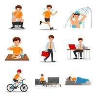 collection of flat design of man characters of routine in cartoon version vector