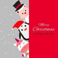 penguin sheep and unicorn are happy emotion with Christmas invitation card design vector