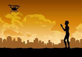 silhouette design of man is playing drone vector