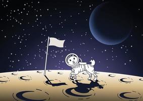 diseño de versión de dibujos animados de perro astronauta en la superficie de la luna vector