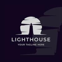 silhouette lighthouse logo vintage vector illustration template icon graphic design with moon