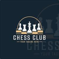 chess club logo vintage vector illustration template icon graphic design. chessmen emblem and label concept on black background