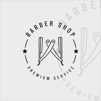 barbería logo vintage minimalista vector ilustración plantilla icono diseño gráfico. razor line art estilo retro simple con tipografía