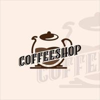 logotipo de cafetera vintage con diseño gráfico de icono de plantilla de ilustración vectorial de contorno. comprar bebida o signo de bebida y símbolo para negocios con estilo tipográfico vector