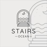 abstract stairs at ocean logo line art minimalist simple vector illustration template icon graphic design