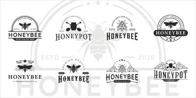 set of honey bee logo vintage vector logo illustration template icon graphic design. bundle collection of various honey and bee icon with typography style