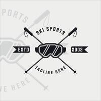 logotipo deportivo de esquí vintage vector logo ilustración plantilla icono diseño gráfico. gafas de esquí símbolo de bastón de esquí o signo para tienda de deportes de invierno o negocio con estilo de tipografía retro