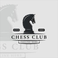 ajedrez y caballo logo vintage vector ilustración plantilla icono diseño gráfico. signo o símbolo retro de caballero para torneo o club de ajedrez
