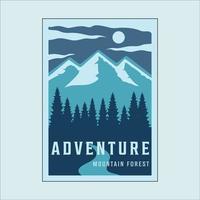 mountain and pines vintage minimalist poster vector illustration template design. adventure outdoor banner