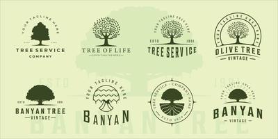 set of olive or banyan tree logo vintage vector illustration template icon graphic design. bundle collection  retro green eco and plant environment nature sign or symbol for company with typography