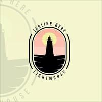 silhouette lighthouse logo vintage vector illustration template icon graphic design with badge and sunset