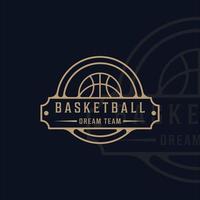 basketball logo line art simple vector illustration template icon graphic design. sport sign or symbol for team or club league and competition concept with badge and typography style