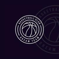 basketball logo line art simple vector illustration template icon graphic design. sport sign or symbol for team or club league and competition concept with badge and typography style