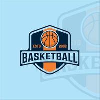 logotipo de baloncesto moderno vintage vector ilustración plantilla icono diseño gráfico. signo o símbolo deportivo para la competencia de la liga de equipos y clubes con placa y tipografía