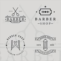 set of barber shop logo line art simple minimalist vector illustration template icon graphic design. bundle collection of various barber symbol with scissor and razor blade