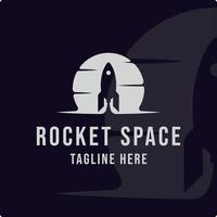 silhouette rocket space at the moon logo vintage vector illustration template icon graphic design. spaceship sign or symbol for company