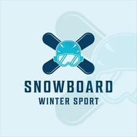 snowboard logo vintage vector ilustración plantilla icono diseño gráfico. gafas de esquí y símbolo de tablero o signo para tienda o negocio de deportes de invierno