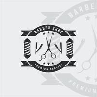 barber shop logo vintage vector illustration template icon graphic design. scissors and razor symbol for business with retro badge and typography style