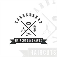 barber shop logo vintage vector illustration template icon graphic design. equipment salon scissors razor retro typography