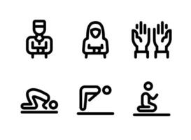 conjunto simple de iconos de línea vectorial relacionados con ramadán. contiene íconos como hombre de oración, mujer, manos y más. vector