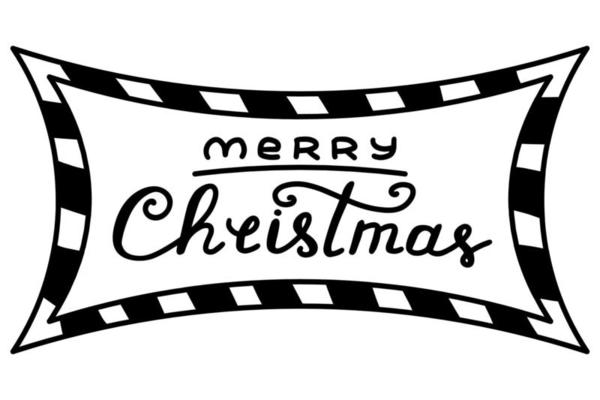 Merry Christmas hand drawn lettering in the rectangle frame. Black isolated illustration concept on white background for winter holidays