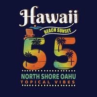 hawaii beach sunset diseño de camiseta de verano vintage para vacaciones de verano vector