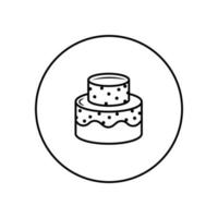 Stacked wedding cake dessert with heart topper line art vector icon design for food apps and websites.