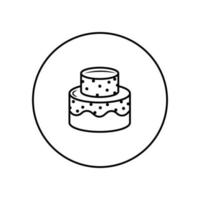 Stacked wedding cake dessert with heart topper line art vector icon design for food apps and websites.