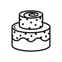 Stacked wedding cake dessert with heart topper line art vector icon design for food apps and websites.