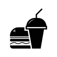 Hamburger and soda takeaway, Fast food icon, Outline flat design on white background, Vector design.