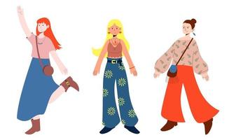Boho outfit Set. Girls in bohemian clothes. Vector illustration in flat style isolated on white background.