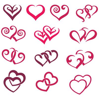 Love hearts flourish. Heart shape flourishes, ornate hand drawn romantic hearts and valentines day symbol, valentine line sketch sign. Isolated vector icons set