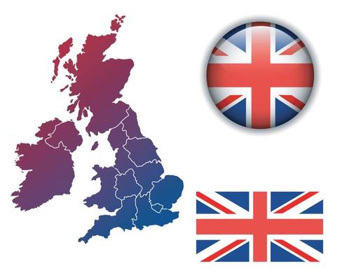 United Kingdom, England flag, map and glossy button