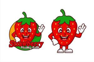 Strawberry Healthy food character Cartoon design logo vector