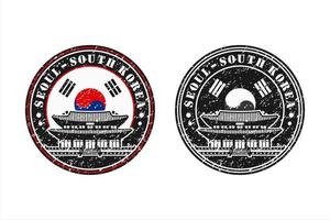 seúl, corea del sur, sello, viaje, diseño, vector, logotipo vector