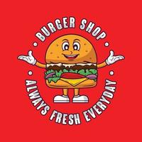 logotipo de diseño de vector de mascota de tienda de hamburguesas