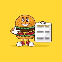 Burger shop mascot holding empity sign vector