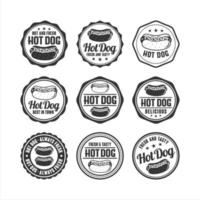 sellos de insignia nueve colección de diseño de vectores de perros calientes