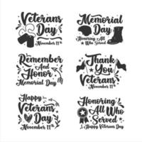 colección de diseño de vector de día de veterano de letras